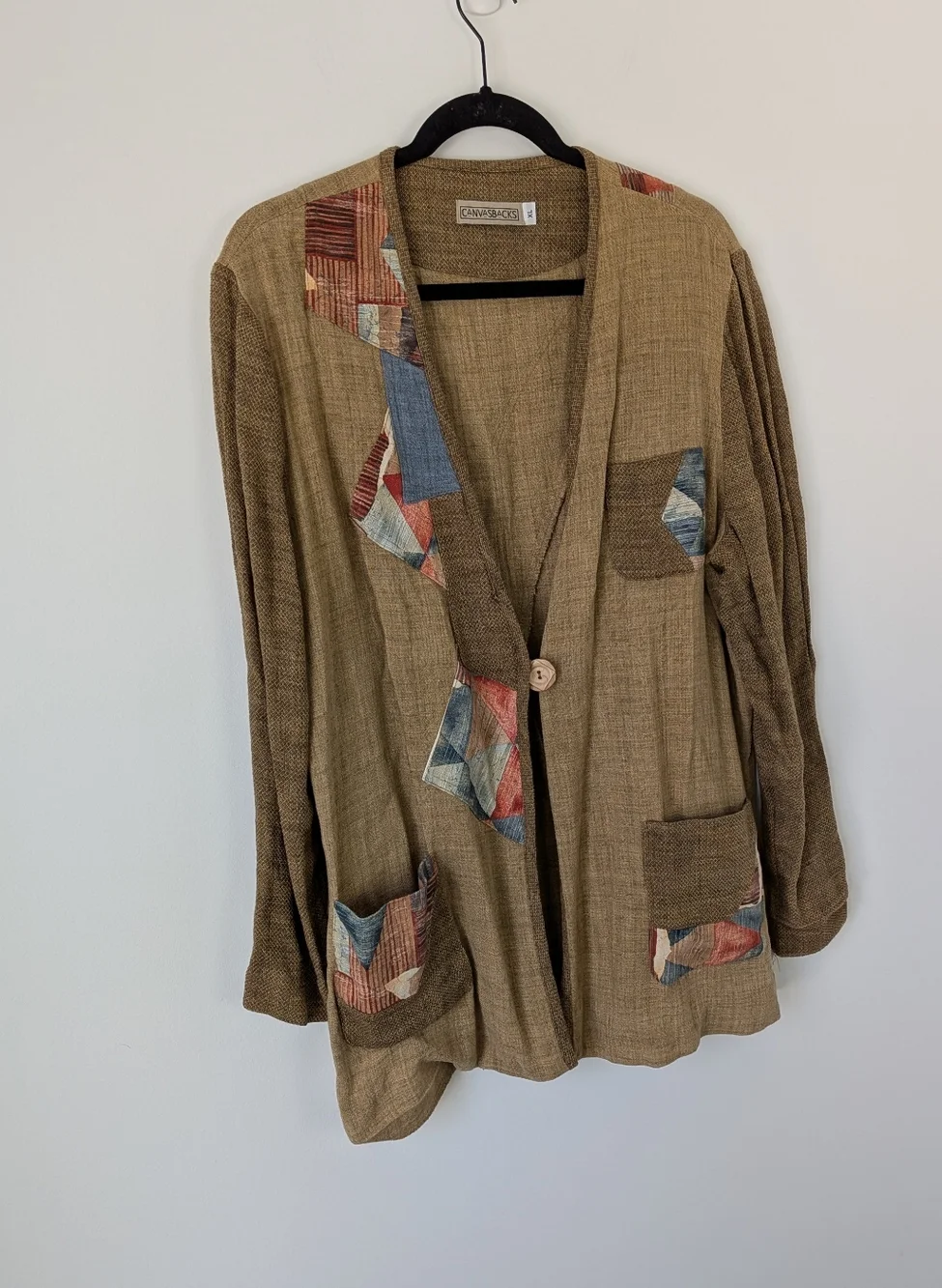 Vintage Canvasbacks Patchwork Jacket Size XL Lagenlook Art To Wear Boho - Picture 8 of 8